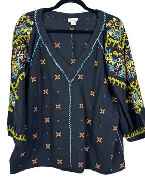 Sundance Embroidered Cotton Peasant Top sz L
